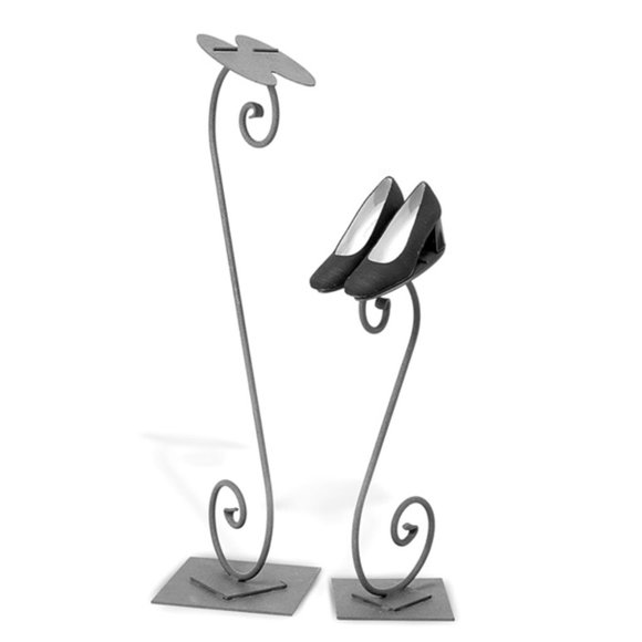 Tall Double Shoe Stand - Steel with Scroll Post